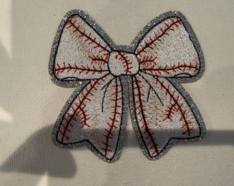 Baseball Bow Iron On Patch