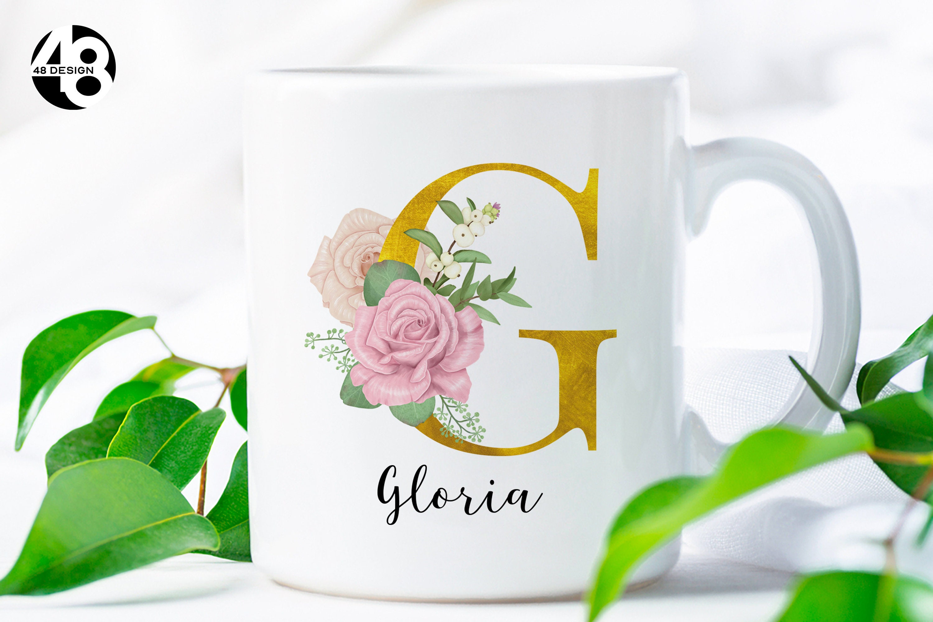 Letter Mug Personalised Gold Initial Mug Floral Letter Etsy UK