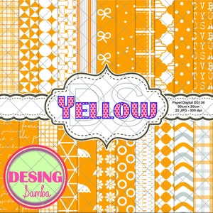 Scrapbooking Yellow 22 laminas decoradas.Diseños variados para Fondos,Tarjetería,Art Journal,Bullet Journal,Invitaciones,Project life DS136
