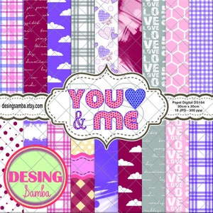 Scrapbooking You & Me 18 decorated sheets Varied designs for Backgrounds, Cards, Art Journal, Invitations. Project Life-DS164