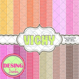 Kit de papel Vichy para Scrapbooking,24 Fondos Básicos en gama de colores Papel Digital decorado de Vichy.Art Journal,Bullet Journal DS108