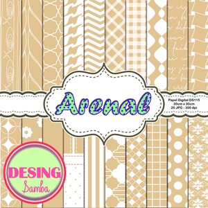 Scrapbooking Arenal, Papeles Digitales, 20 laminas de 30x30 cm,JPEG 300ppp. Art Journal, Fotolibro Descarga Rápida,Tono kraft y blanco DS115