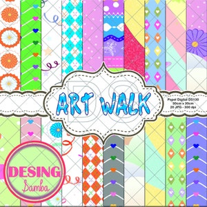 Scrapbooking Art Walk 20 folhas decoradas com desenhos variados para Fundos, Cartões, Art Journal, Bullet Journal, Convites DS130