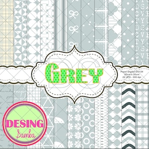 Scrapbooking Grey 22 decorated sheets. Varied designs for Backgrounds,Cards,Art Journal, Bullet Journal,Invitations, Project life DS134