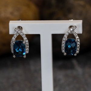 14K White Gold London Blue Topaz and Diamond Earrings