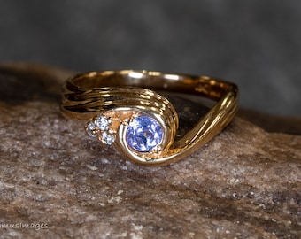 Anillo de diamante y tanzanita de oro amarillo de 14 k