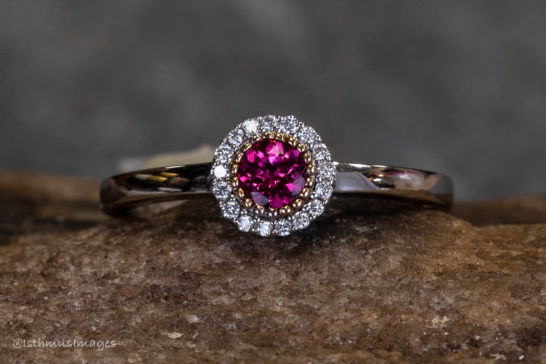 14k White Gold Pink Tourmaline and Diamond Halo Ring