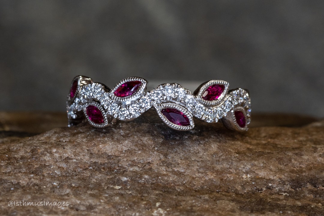 14k White Gold Ruby and Diamond Ring - Etsy