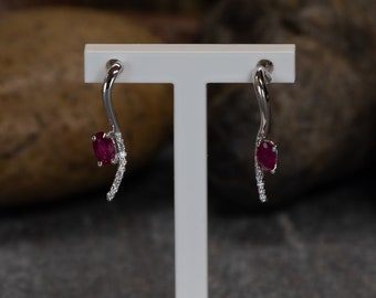 14K White Gold Ruby and Diamond Drop Earrings Tobin Jewelers Mequon