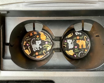 Car Cupholder Coaster, Custom Cup Drip Protector, Mug Holder Pad, Absorbent 100% Cotton, Machine Washable, Cat Astrology Galaxy, Made in USA