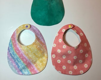 Reversible Bib, 100% Soft Cotton Flannel, Lined, Handmade, Snap Closure, Newborn Baby Toddler Drooler, Glow in the Dark, Dino, Cat, Rainbow