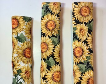 Sunflower Seatbelt Cover, Black Yellow Floral Stalk, Purse Shoulder Strap Pad, Car Seat Belt Neck Cushion, Padded Cotton, Soft Comfortable