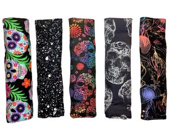 Skull Skeleton Seatbelt Cover, Bone X-ray Anatomy, Padded Quilted 100% Cotton, Soft Hook Snap, Black White Rainbow Cat Dog, Seat Belt Pad