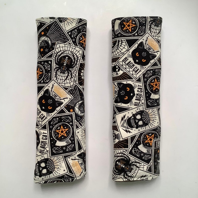 Tarot Card Car Seatbelt Cover, Rainbow Black Cat Moon Deck, Occult Witchy New Age, Soft Padded, Shoulder Belt Cushion, Neck Strap Pad, Snap