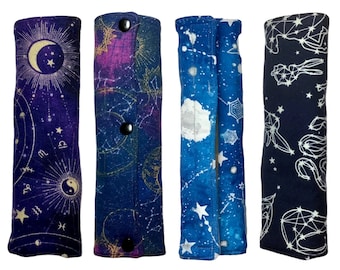 Astrology Seatbelt Cover, Purple Blue Moon Sun Galaxy Car, Zodiac Yin Yang New Age, Soft Padded, Shoulder Belt Cushion, Neck Strap Pad, Snap