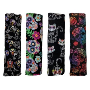 Funda para cinturón de seguridad Sugar Skull, correa para coche a presión de Calavera tropical, hueso de perro gato negro arcoíris, cojín acolchado para cinturón de seguridad de hombro de algodón, almohadilla para el cuello