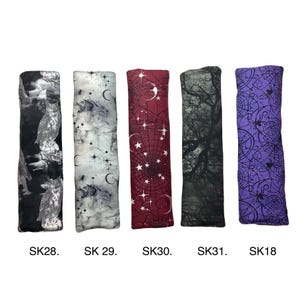 Halloween Purse Strap Snap Cover Pad, Skull Skeleton Moon, No Snag, Neck Shoulder Protector, Backpack Cushion, Washable 100% Cotton, 1” 2”