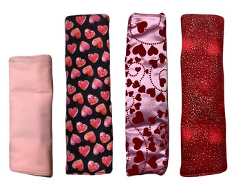 Valentine Heart Seatbelt Cover, Red Pink Velvet Glitter, Love Gift, Soft Padded Cotton, Shoulder Pad Seat Belt, Snap Neck Strap Car Comfort
