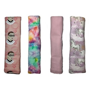 Funda de cinturón de seguridad de coral, almohadilla para correa para el cuello con cierre a presión, sólido floral melocotón lunares dorado, 100% algodón suave, cojín acolchado para cinturón de seguridad de coche