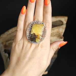 Unique Baltic Amber Ring | Sterling Silver Amber Jewelry | Handmade Natural Stone Ring