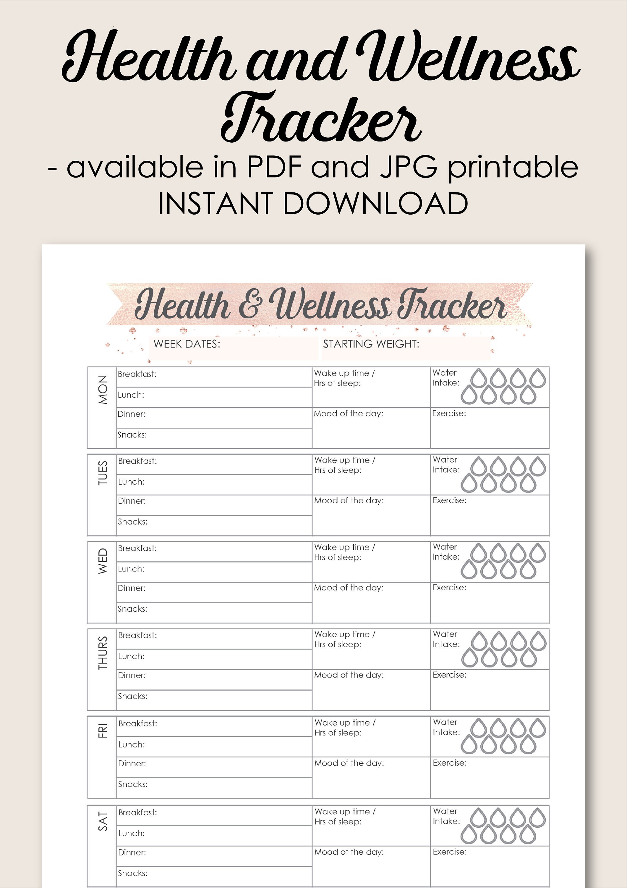 Health Planner Printable Health and wellness tracker Pages Etsy