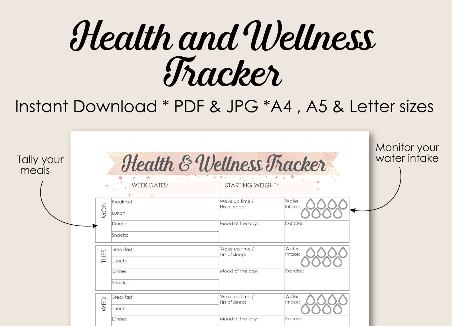 Health Planner Printable Health and wellness tracker Pages Etsy