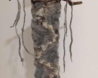 Felted Wool Wall Art: Textile Wall Hanging with Wood Branch (18x25.6 inch)