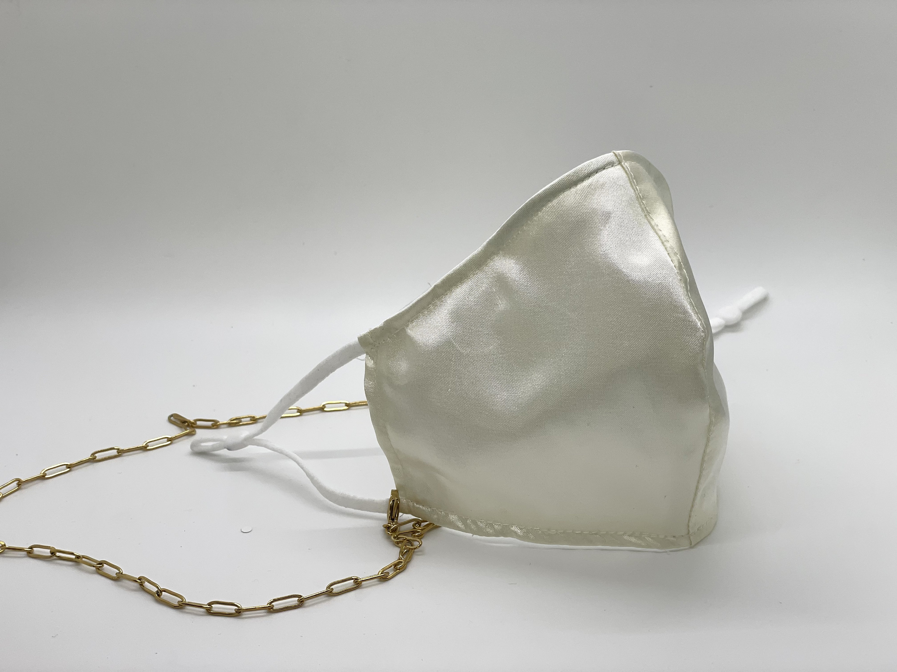 SATIN & Beautiful Ivory Face Mask with Gold Mask Chain. Made Etsy