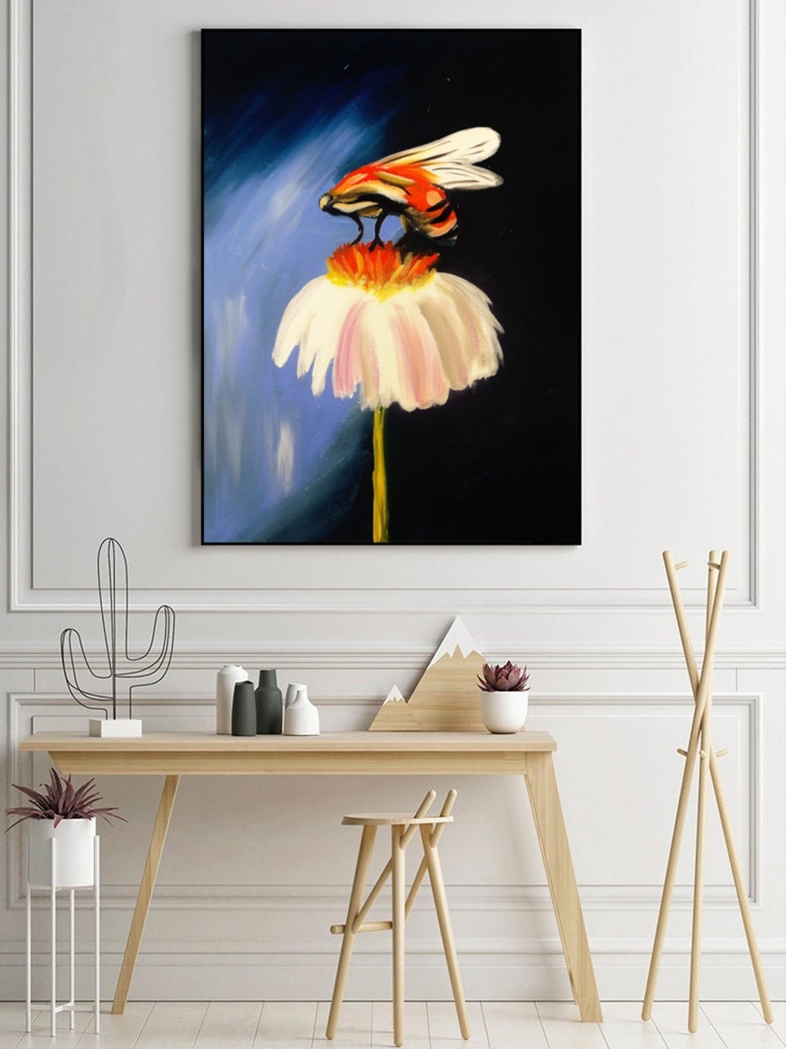 Abstract Bee at Flower Painting Colorful Wings Bee Wings Etsy