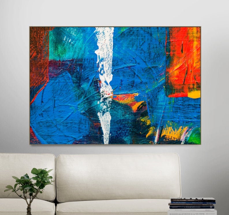 Large blue abstract cobalt blue art printable wall art Etsy