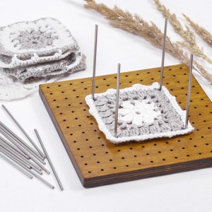 Wooden Blocking Board, Granny Square Blocker with Stainless Steel Pins, Crochet Stretcher