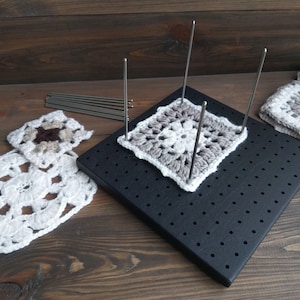 Granny square blocking board, Wooden crochet blocker with metal pins