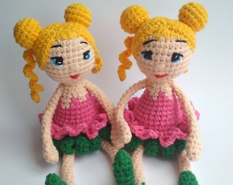 Crochet pattern spring girl, Crochet doll flower pattern, PDF.