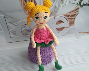 Crochet pattern spring girl, Crochet doll flower pattern, PDF.