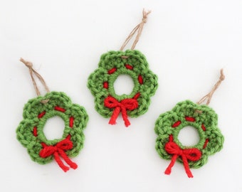 Set of 3 Mini Crochet Christmas Wreath Ornament | Handmade Wreath Home Decor