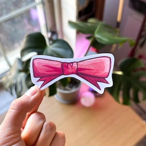 Bow Coquette Gift Sticker Cute Watercolor Vinyl Trendy Pink Handmade Waterproof Decals for Laptop Water Bottles and Journal