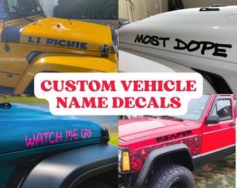 Set of 2 Custom Vehicle Hood Name Decal Stickers // Vehicle Truck Car Graphics Personalized Off Roading Gift for Husband Boyfriend Holiday