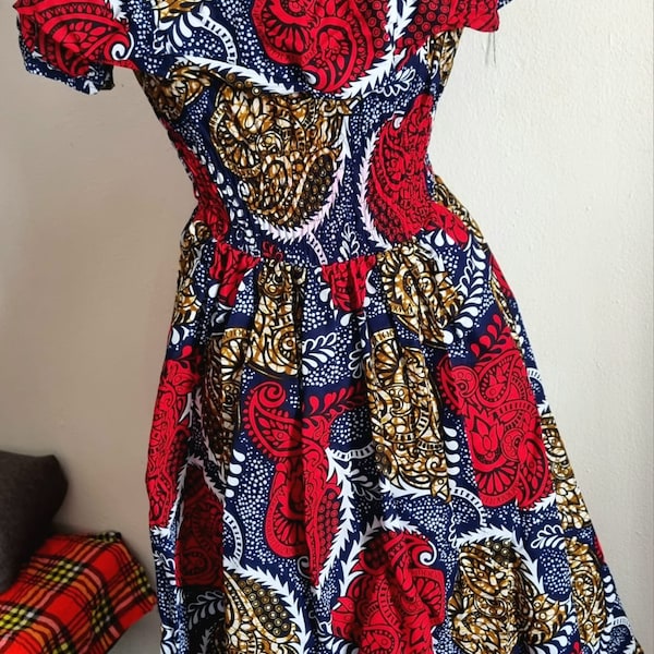 African Print Dress| Dress unique size| Summer dress Africa print| Short wax dress|