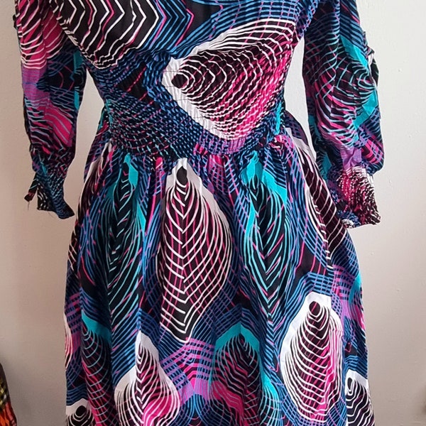 African Print Short Dress| Dress unique size| Summer dress Africa print| Short wax dress|