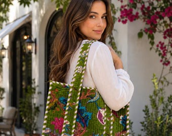 Quilted Velvet Tote Bag, Handmade Market Bag