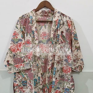 100% Cotton kimono Robes, Pure cotton Kimono, Cotton Kimono, Festival Clothing, Kimono Kaftan, Kimono, Women&#39;s robes, Birds and floral print