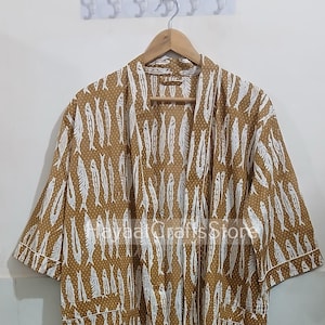Bata tipo kimono de algodón, bata de dama de honor con estampado de bloques, ropa de dormir de verano, talla única