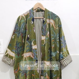 Green Jungle Print Velvet Kimono Robes, Morning Tea Velvet Coat, Bridesmaid Robe, Women Wear Cotton Velvet robe, Velvet Jacket, Bridal Robe#
