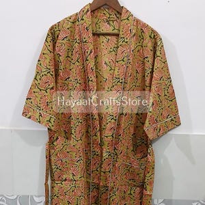 Cotton Kimono Robe Dressing Gown, Block Print Bridesmaid Robe, Summer Nightwear, One Size