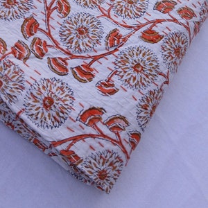 Kantha Quilt Tan Kantha quilt kantha quilt Queen block print quilted Indian kantha Quilt queen Indian kantha bedspread Indian Hand Block