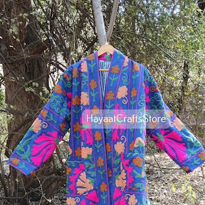 インド綿の新作スザニ刺繍ジャケット、夏用保温コート、レディースコート、コットンキルティングジャケット着物送料無料