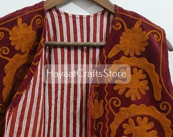 ハンドメイドベルベットベスト：花柄刺繍ストーンワークジャケット