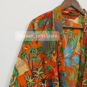 Katoenen kimonogewaden met bedrukte Indiase Frida Kahlo, strandkleedkimono, nachtkleding dames, bedrukte bodycover-up vrije maat katoenen kimono, oranje