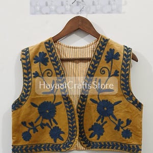 Embroidered vest, mustard vest, velvet vest, formal vest, boho vest, ethnic vest, hand embroidered, Indian vest, Indian embroidery