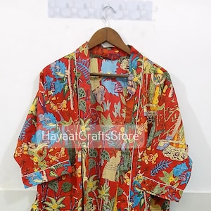 Cotton Kimono Robe Dressing Gown, Block Print Bridesmaid Robe, Summer Nightwear, One Size